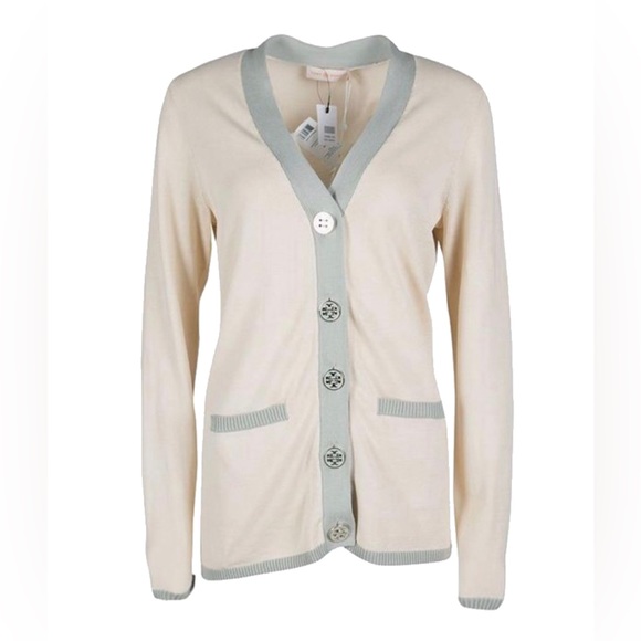 Tory Burch Sweaters - NWT Tory Burch Logo Button Cardigan Mint Cream XL XE